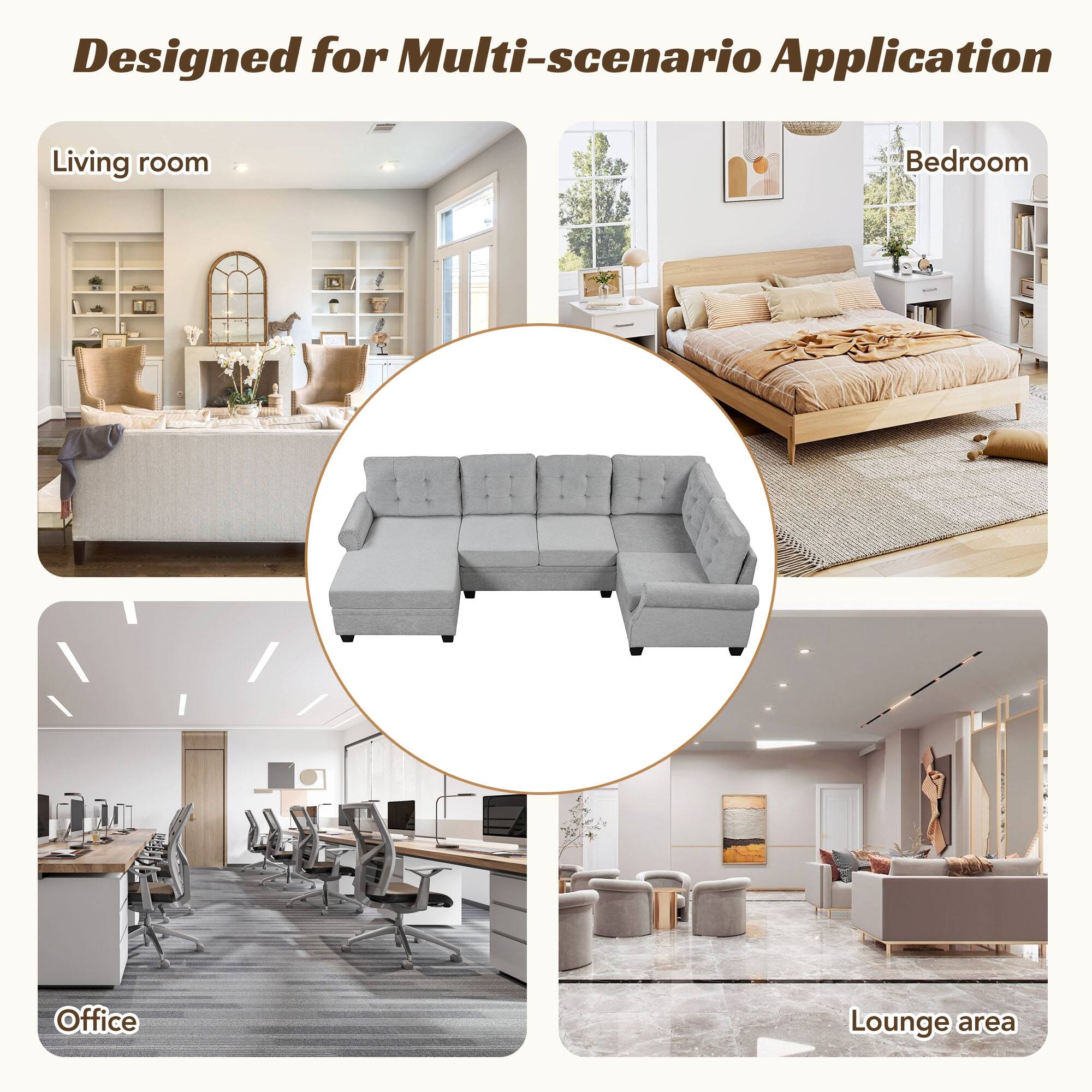 Modern UShaped Living Room Corner Sectional Sofa with Chaise Lounges